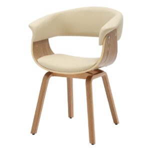 Stoel ORGANIC met armleuningen van crèmekleurig beige kunstleer en een frame met eikenhoutlook. - 47712
