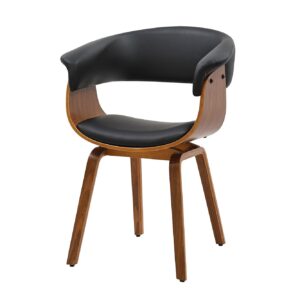 Stoel ORGANIC kunstleer zwart met walnoothouten look - 46665
