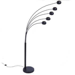 Vloerlamp met vijf lichtpunten, 210 cm, zwart-goud met marmeren voet. - 22967