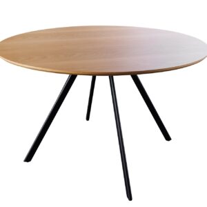 Eettafel ATELIER 120 cm rond, natuurlijke eikenhoutlook met zwarte metalen poten - 46572