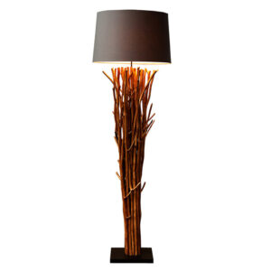 Vloerlamp EUPHORIA 175 cm met grijsbruine linnen kap in drijfhoutkleur. - 19472