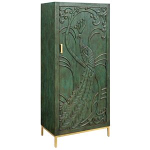 Highboard PEACOCK 170cm 3D mangohout antieke look donkergroen goud handgemaakt - 45590