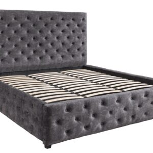 Bed PARIS 160x200cm Chesterfield-look, fluweelgrijs, met opbergruimte - 45636