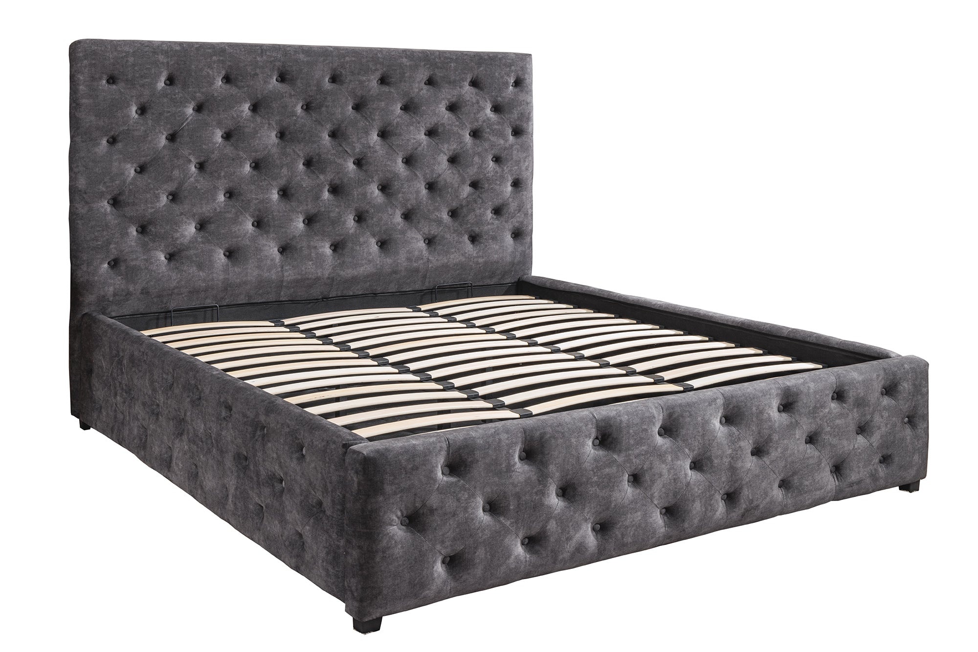 Bed PARIS 180x200cm Chesterfield-look, fluweelgrijs, met opbergruimte - 45639