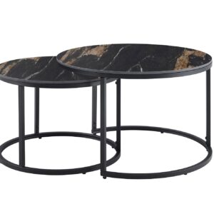 Salontafel ELEGANCE 75cm set van 2 aurora oro keramiek zwart goud zand - 46893