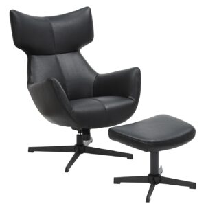 Fauteuil VOGUE 360° draaibaar, kunstleer, zwart, met zwart metalen frame - 47718