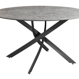 Eettafel HELIX 120 cm rond, grijze steenlook met zwart metalen frame - 47068
