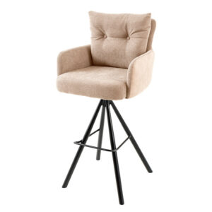 Barkruk BIG GEORGE met armleuningen, plat geweven fluweel, champagnebeige, draaibaar. - 44718