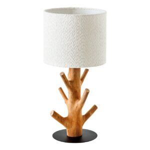 Tafellamp JEWELRY 60cm natuurlijke mangosteenhouten lampenkap wit bouclé - 46648