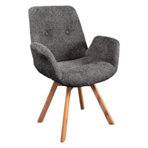 Draaistoel BALTIC, 360° draaibaar, bouclé, donkergrijs met eikenhouten poten, naturel. - 45165