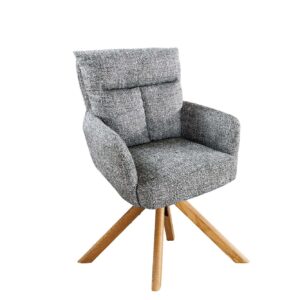 Draaistoel BIG GEORGE 360° met automatische terugkeerfunctie, groene stof met structuur en eikenhouten frame. - 47938