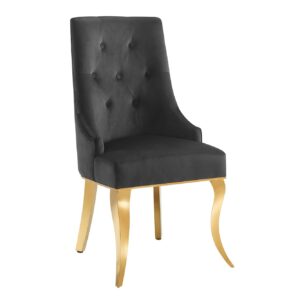 Stoel MODERN BAROCK met leeuwenkopgreep, roestvrijstalen poten, goudkleurig fluweel, zwart - 47492