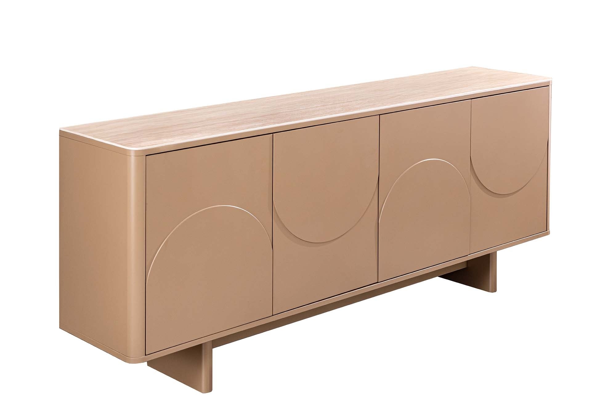 Dressoir SAVOY 180 cm 3D naturel met travertijnmarmeren keramisch blad - 47796