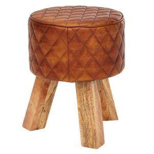Poef bruin leer 35x46x35 cm - WL6.090