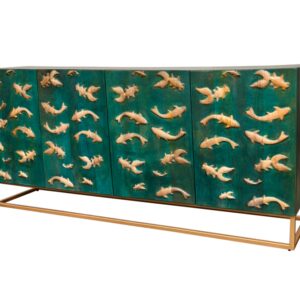 Dressoir GOLDEN LAGOON 180 cm 3D mangohout turquoise metaal goud - 46200