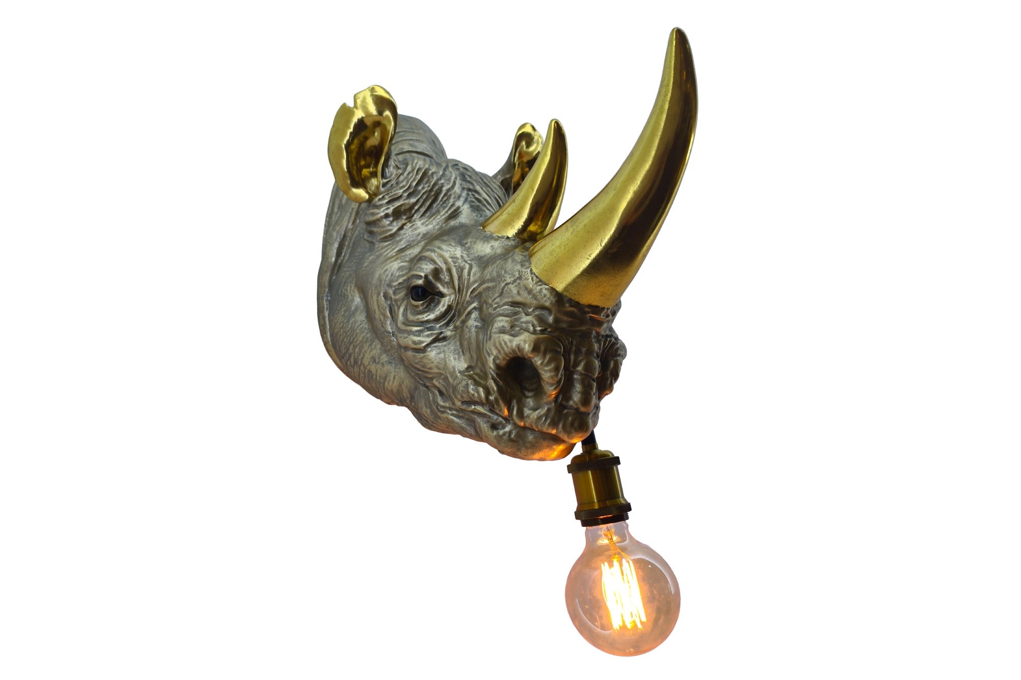 Wandlamp RHINO 40 cm handgemaakte gouden neushoornsculptuur - 48004