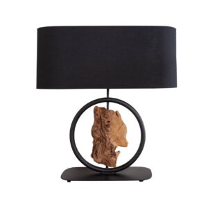 Tafellamp ELEMENTS 60 cm, element van gerecycled acaciahout met zwarte katoenen kap - 40399