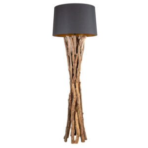 Vloerlamp HARMONY NATURE 150 cm teakhouten linnen kap zwart - 41386