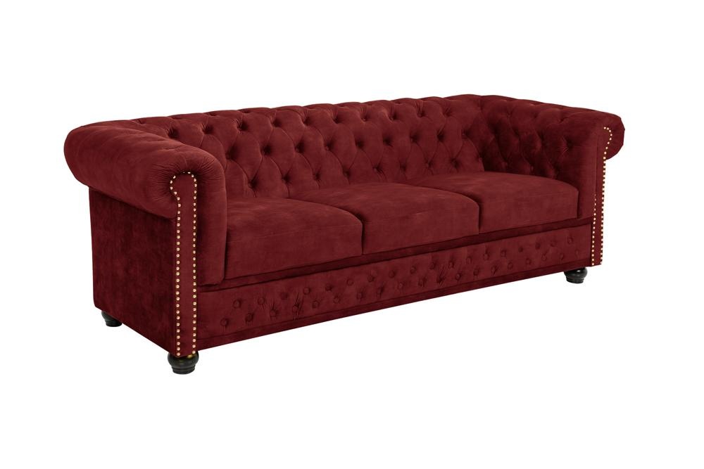 Chesterfield Fluwelen Driezitsbank CHESTERFIELD 205cm rood - 45247