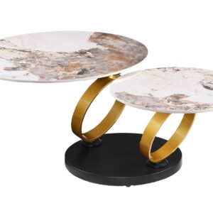 Coffee table DANCING RINGS 80-135cm round rotatable pandora ceramic matte gold rings - 48660