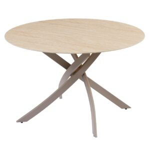 Dining table ALPINE Ø 120cm round travertine ceramic champagne greige - 48466