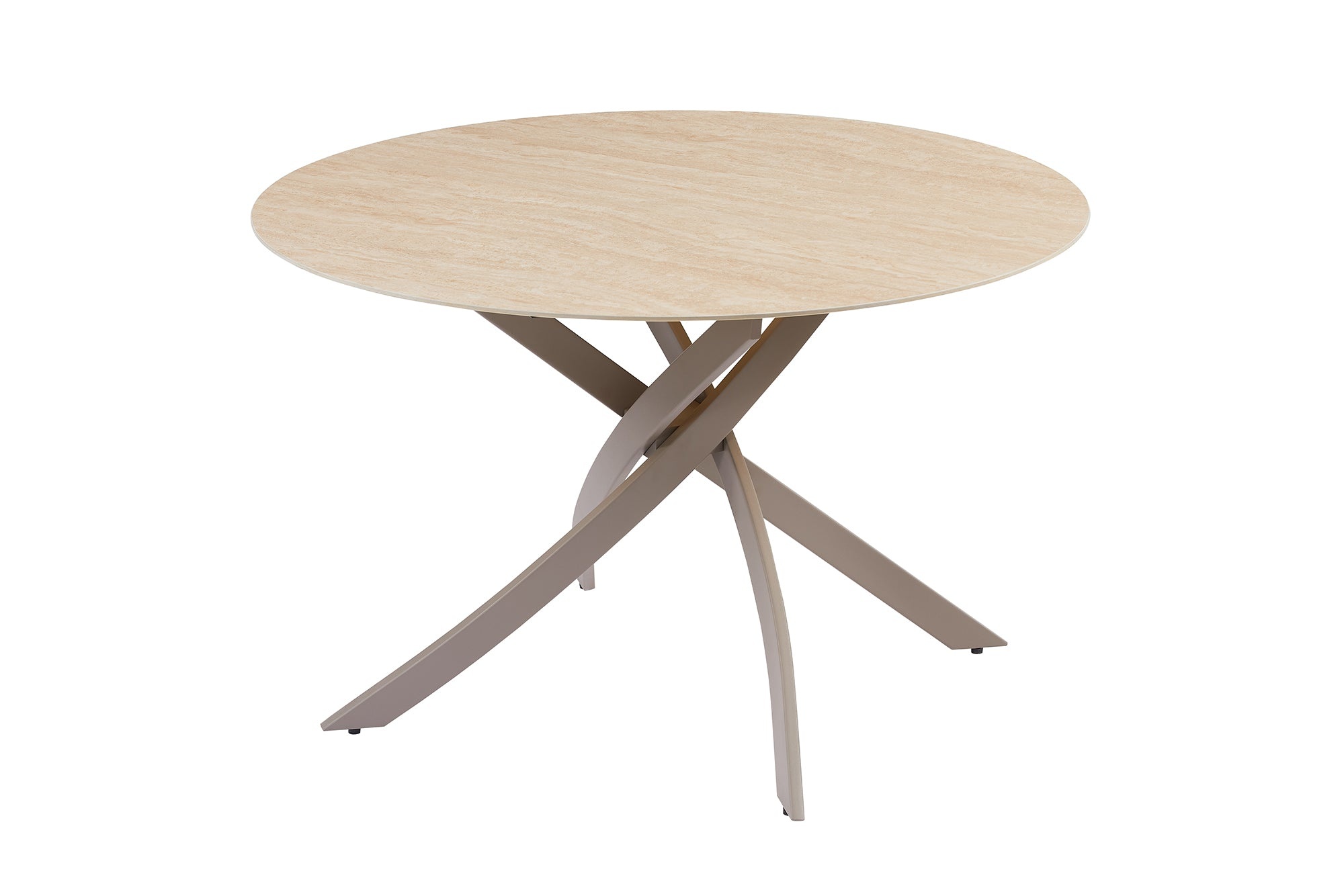 Dining table ALPINE Ø 120cm round travertine ceramic champagne greige - 48466