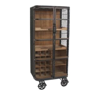 Vitrinekast LOFT 145cm op wielen grenenwood metaal naturel - 48170