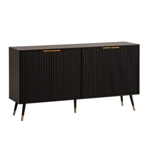 Dressoir 150x81x39 cm Dressoir Zwart met Eiken Decor, Ladekast met Deuren, Ladekast Halkast Modern, Staande Kast Woonkamer Metalen Poten - WL6.885