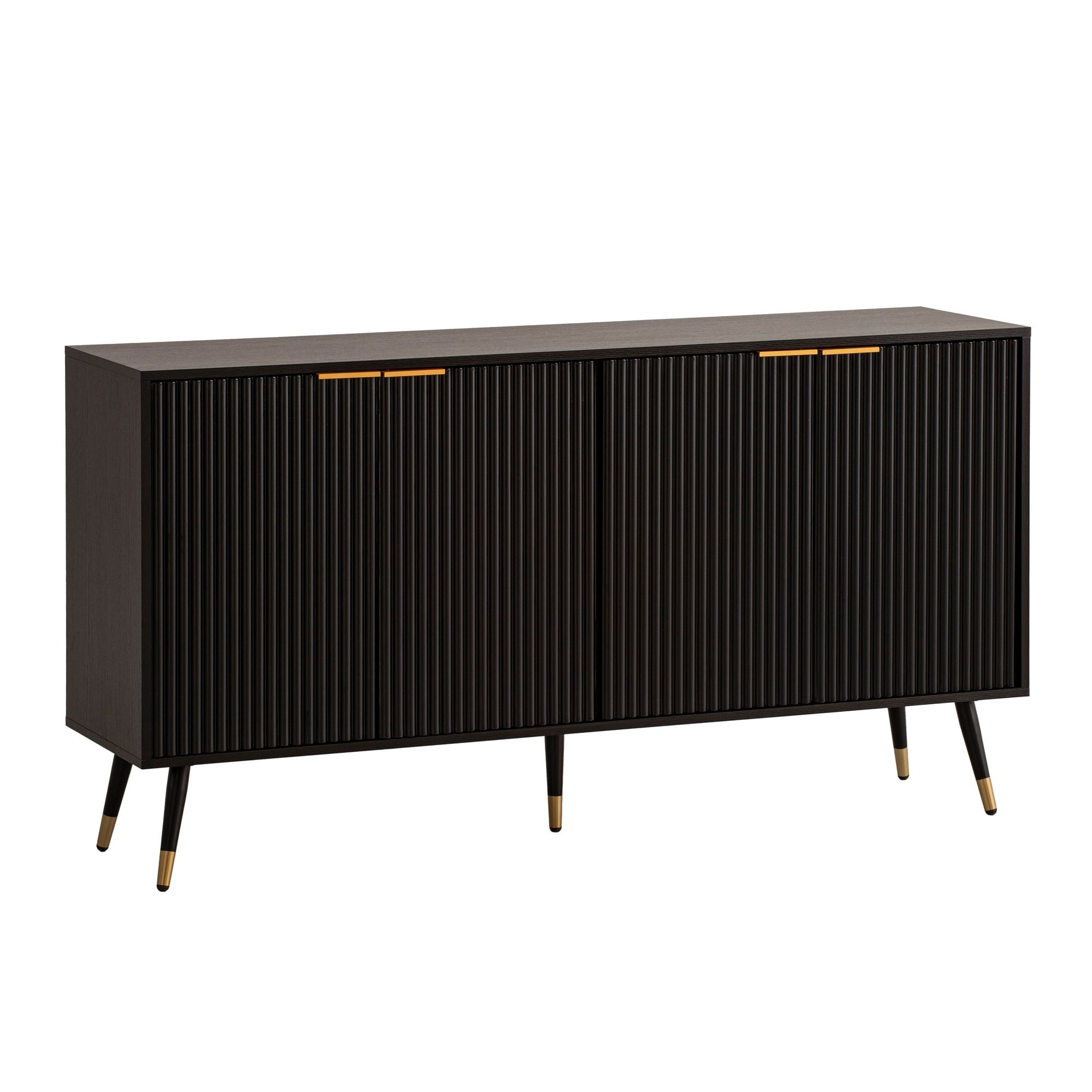 Dressoir 150x81x39 cm Dressoir Zwart met Eiken Decor, Ladekast met Deuren, Ladekast Halkast Modern, Staande Kast Woonkamer Metalen Poten - WL6.885