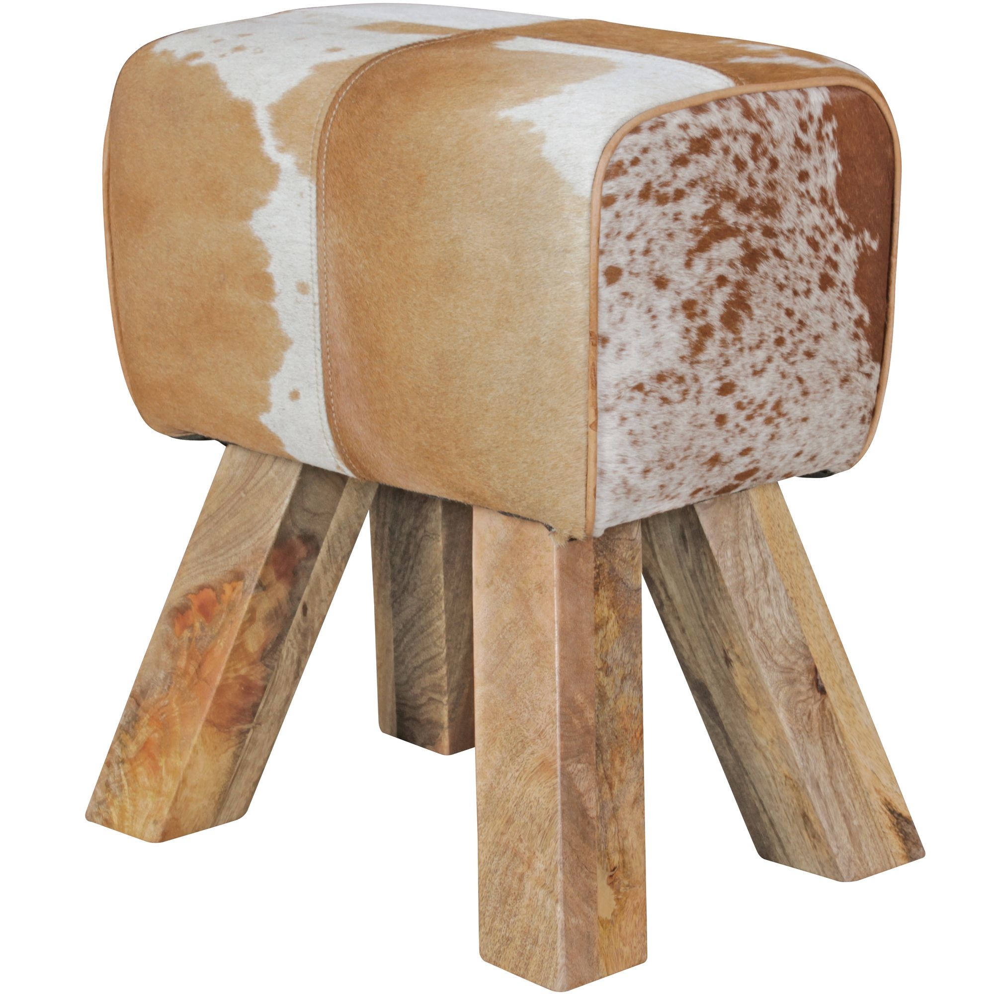Poef geitenleer bruin-wit 40 cm - WL5.109