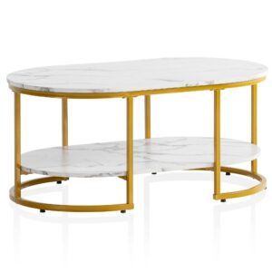 Salontafel wit marmerlook 100x60 cm Wit - WL6.895