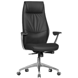 Bureaustoel echt leer zwart 58 cm breed - SPM1.141