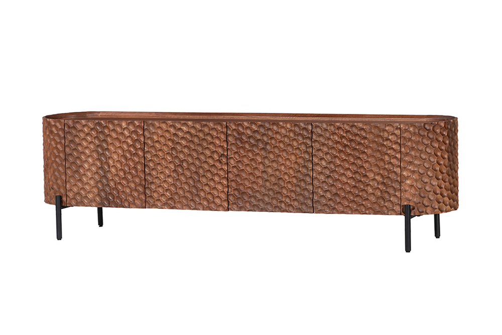 TV-bord ADLON 200 cm 3D massief mangohout met zwart frame - 47585