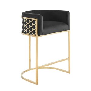 Barkruk ELEGANCE, fluweelzwart met goudkleurig roestvrijstalen frame - 47502