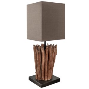 Tafellamp EUPHORIA met bruine linnen kap in drijfhoutkleur - 36966