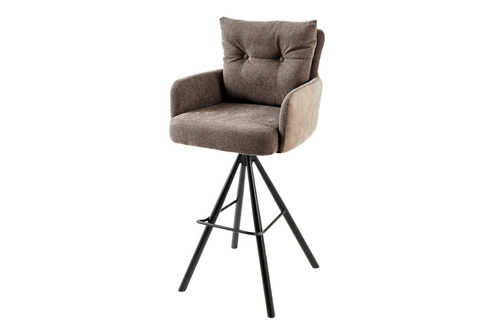 Barkruk BIG GEORGE met armleuningen, plat geweven fluweel, taupekleurig, draaibaar. - 44719