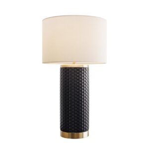 Tafellamp ELEGANCIA 70 cm, witte lampenkap, keramiek, zwart, goudkleurig - 46010