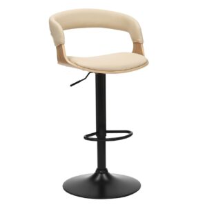 Barkruk MANHATTAN 81-110 cm, draaibaar, kunstleer, crèmekleurig beige met eikenhoutlook - 47716