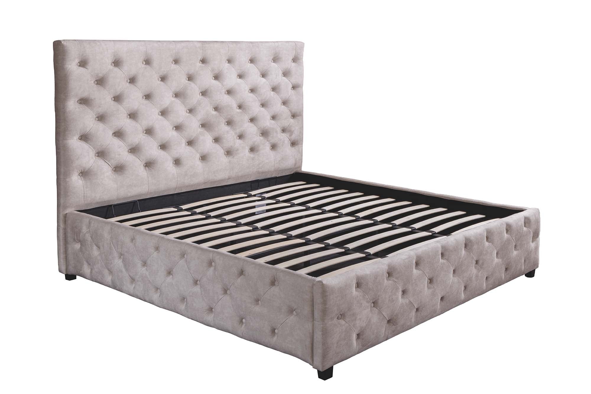 Bed PARIS 180x200cm CHESTERFIELD-look fluweel champagnebeige met opbergruimte - 48076