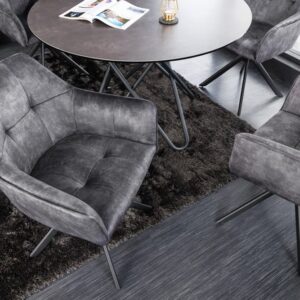 Design stoel LOFT donkergrijs fluweel draaibaar zwart metalen frame met armleuning - 42390
