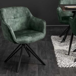 Draaibare design stoel EUPHORIA donkergroen fluweel met armleuning metalen frame zwart - 40261