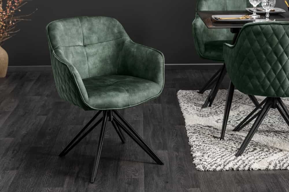 Draaibare design stoel EUPHORIA donkergroen fluweel met armleuning metalen frame zwart - 40261