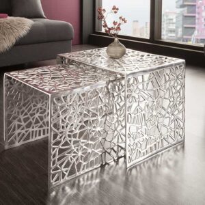 Handgemaakte salontafel ABSTRACT 49cm set van 2 zilver in Gap-design - 38965