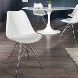 Retro stoel SCANDINAVIA MEESTERSTUK wit met verchroomd stoelframe - 35784