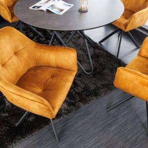 Design stoel LOFT mosterdgeel fluweel draaibaar zwart metalen frame met armleuning - 42392