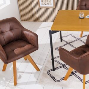 Design stoel LOFT antiek bruin draaiframe van massief beukenhout met armleuning - 42389