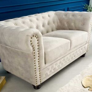 Chesterfield 2-zits bank 150cm fluweel champagne 2-zits met knoopstiksel en veerkern - 42311