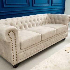 Chesterfield 3-zitsbank 200cm fluweel champagne 3-zits met knoopstiksel en veerkern - 42310