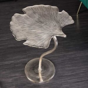 Decoratieve bijzettafel GINKGO LEAF 45cm zilver handgemaakt metaal - 41790