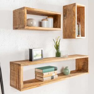 Stevige wandplank set van 3 HEMINGWAY 94cm gemaakt van mangohout - 41066